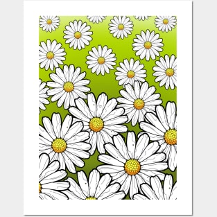 Daisies pattern on green grass Posters and Art